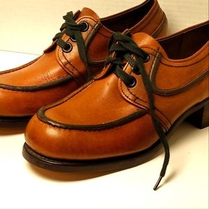 Vintage Deadstock Original 1970s Brown leather platform Shoes Size 8.5 Made USA